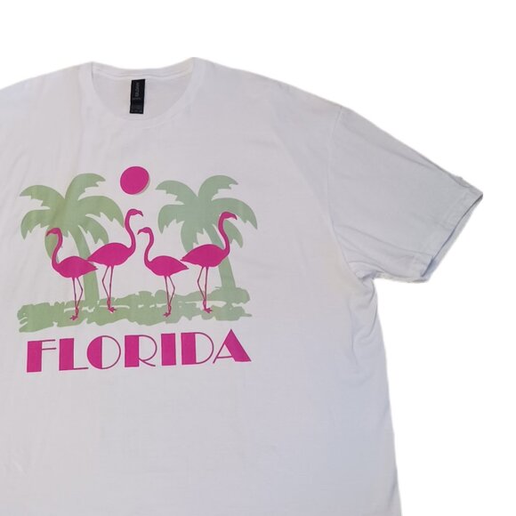 Florida Mens 2XL Short Sleeve T Shirt White Vacation Flamingo Palm Tree 2XL Tee - Picture 3 of 6